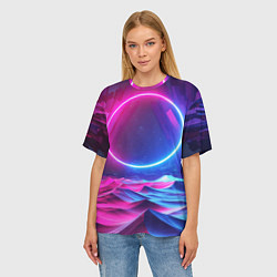 Футболка оверсайз женская Круг и разноцветные кристаллы - vaporwave, цвет: 3D-принт — фото 2