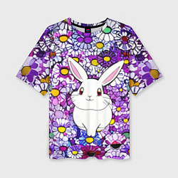 Женская футболка оверсайз Веселый кролик в цветах