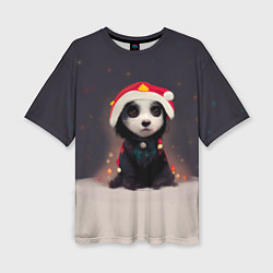 Женская футболка оверсайз Пёсель - панда в колпаке
