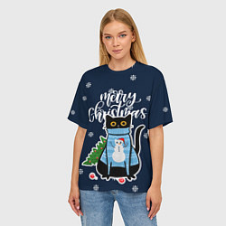 Футболка оверсайз женская Котик: merry christmas, цвет: 3D-принт — фото 2