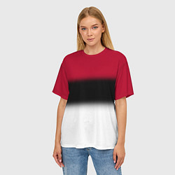 Футболка оверсайз женская Размытый полосатый узор черный красный белый, цвет: 3D-принт — фото 2