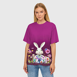Футболка оверсайз женская Кролик на винном фоне, цвет: 3D-принт — фото 2
