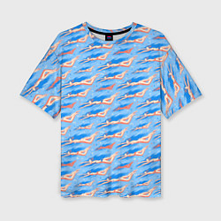 Женская футболка оверсайз Плывущие девушки на голубом фоне