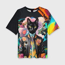 Женская футболка оверсайз Модный чёрный кот - нейросеть - мода