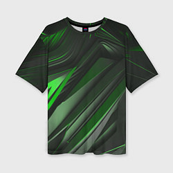 Женская футболка оверсайз Green black abstract