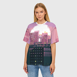 Футболка оверсайз женская Пиксельный пейзаж города - закат, цвет: 3D-принт — фото 2