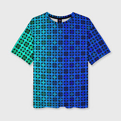 Женская футболка оверсайз Сине-зеленый геометрический узор