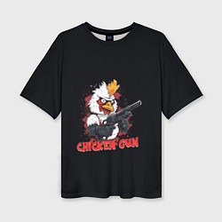 Женская футболка оверсайз Chicken gun pew pew