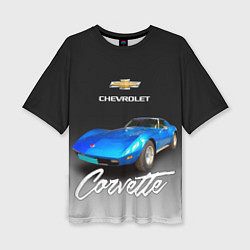 Футболка оверсайз женская Синий Chevrolet Corvette 70-х годов, цвет: 3D-принт
