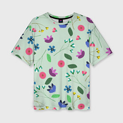Женская футболка оверсайз Цветы, веточки и листья