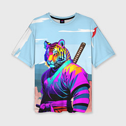 Женская футболка оверсайз Тигр-самурай - Япония