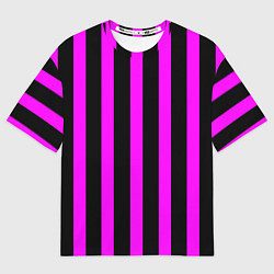 Женская футболка оверсайз В полоску черного и фиолетового цвета