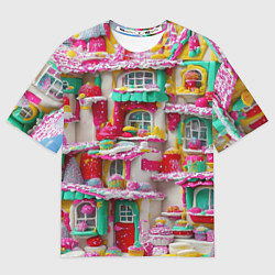 Женская футболка оверсайз Домики из сладостей