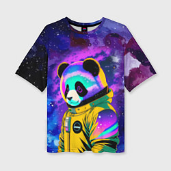 Женская футболка оверсайз Панда-космонавт в космосе - неон