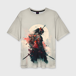 Футболка оверсайз женская Самурай на фоне луны - нейросеть, цвет: 3D-принт