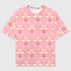 Женская футболка оверсайз Любовный паттерн с фламинго