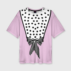 Женская футболка оверсайз Костюм Барби: черный горох с полосатым бантом