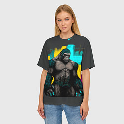 Футболка оверсайз женская Киберпанк-горилла, цвет: 3D-принт — фото 2