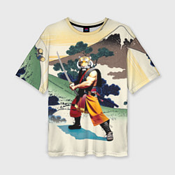 Женская футболка оверсайз Tiger samurai - Japan - neural network