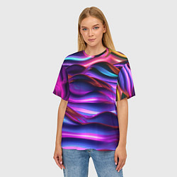 Футболка оверсайз женская Неоновые синие и фиолетовые волны, цвет: 3D-принт — фото 2