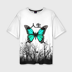 Женская футболка оверсайз С бабочкой на фоне японского иероглифа