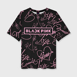Женская футболка оверсайз Блэкпинк - розовые автографы