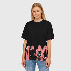 Футболка оверсайз женская Black pink на черном, цвет: 3D-принт — фото 2