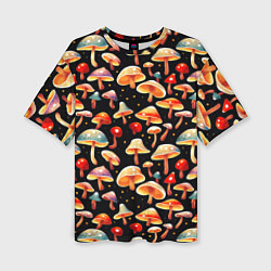 Женская футболка оверсайз Разноцветный грибной паттерн