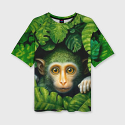 Женская футболка оверсайз Маленькая обезьянка в листьях