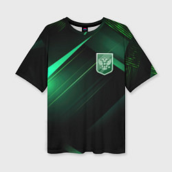 Футболка оверсайз женская Герб РФ зеленый черный фон, цвет: 3D-принт