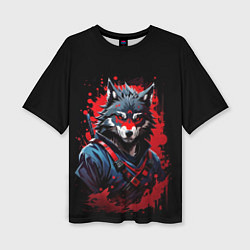 Женская футболка оверсайз Волк-самурай