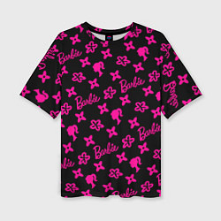 Женская футболка оверсайз Барби паттерн черно-розовый