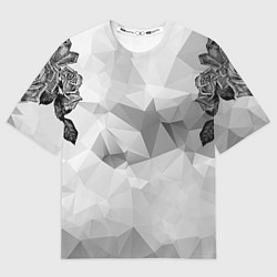 Футболка оверсайз женская Тату розы на геометрическом фоне кристаллов, цвет: 3D-принт