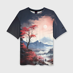 Женская футболка оверсайз Луна над горами