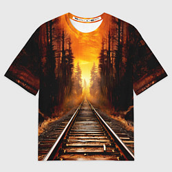 Футболка оверсайз женская Железная дорога на закате, цвет: 3D-принт