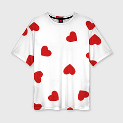 Женская футболка оверсайз Красные сердечки на белом