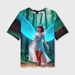 Женская футболка оверсайз Девушка фея в дремучем лесу