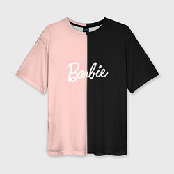 Женская футболка оверсайз Барби - сплит нежно-персикового и черного