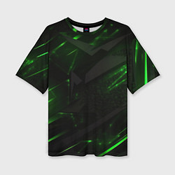 Женская футболка оверсайз Dark black green abstract