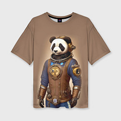 Женская футболка оверсайз Крутой панда в стиле стимпанк - нейросеть