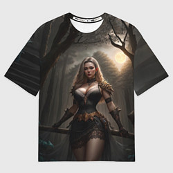 Футболка оверсайз женская Девушка с аппетитными формами в ночном лесу, цвет: 3D-принт