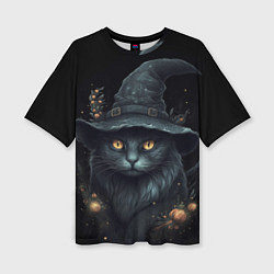 Футболка оверсайз женская Черный кот в шляпе, цвет: 3D-принт