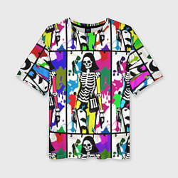 Женская футболка оверсайз Разноцветные скелеты девушки - поп-арт - мода