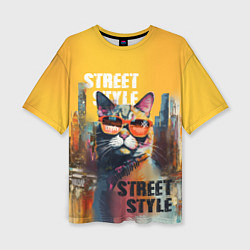 Женская футболка оверсайз Кот в городе - street style