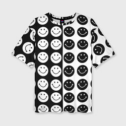 Футболка оверсайз женская Smiley black and white, цвет: 3D-принт