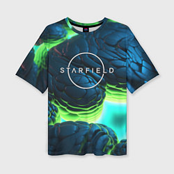 Футболка оверсайз женская Starfield blue green logo, цвет: 3D-принт