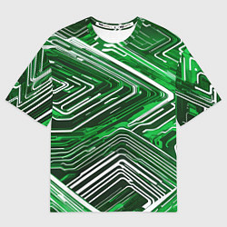 Женская футболка оверсайз Кибер линии Зелёный-белый
