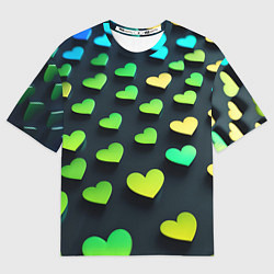 Футболка оверсайз женская Паттерн - сердца градиент - нейросеть, цвет: 3D-принт