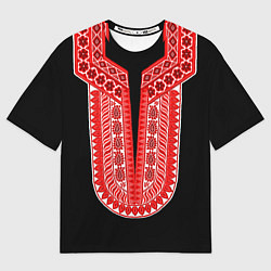 Футболка оверсайз женская Красный орнамент в руском стиле, цвет: 3D-принт