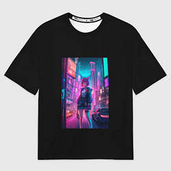 Футболка оверсайз женская Девушка киберпанк в городе, цвет: 3D-принт
